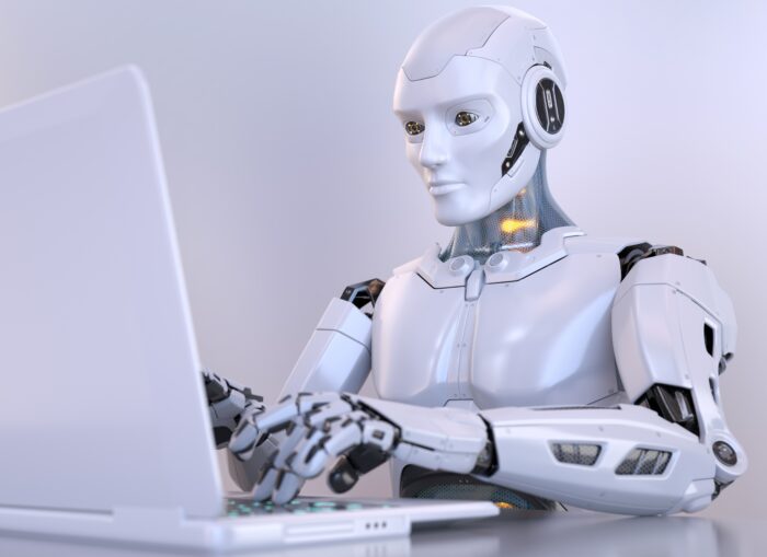 Robot working with laptop 2021 08 27 14 33 49 utc